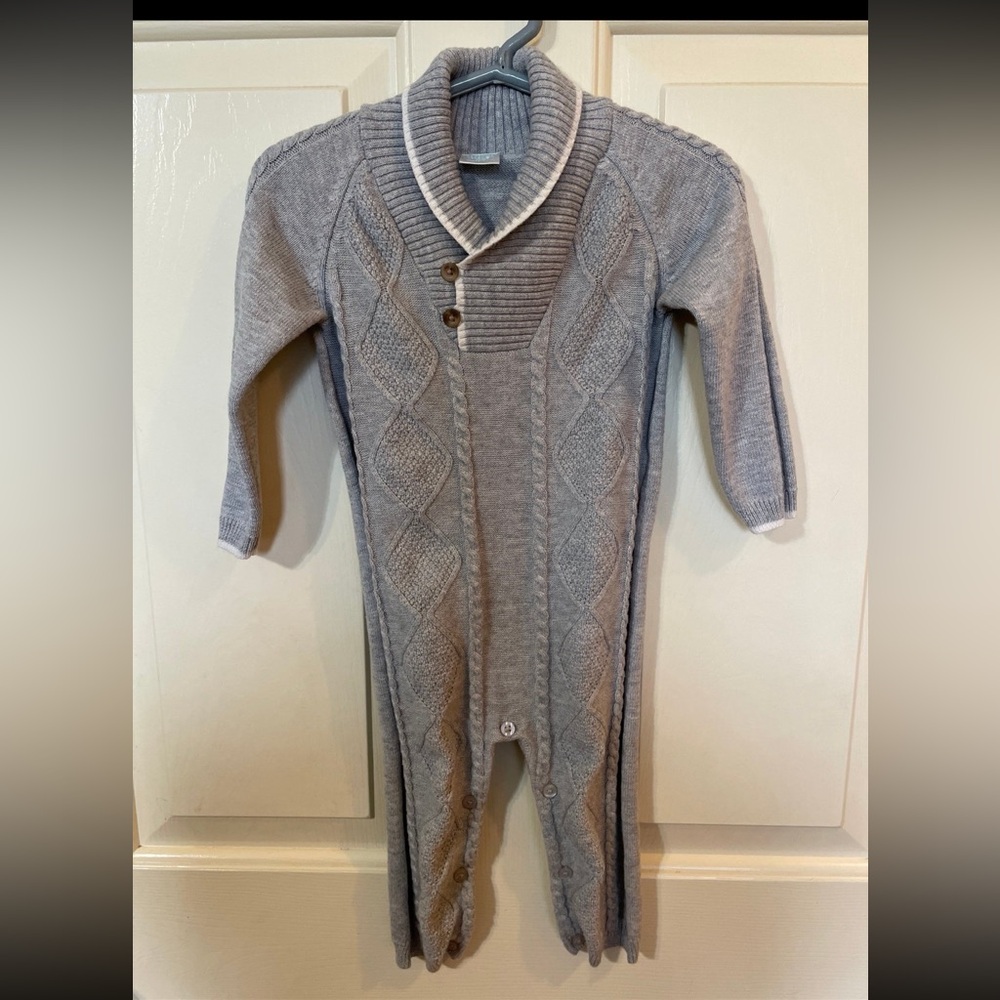 Edgehill Collection Gray Shawl Collar
Cable Knit Sweater
One Piece Romper-
12M
